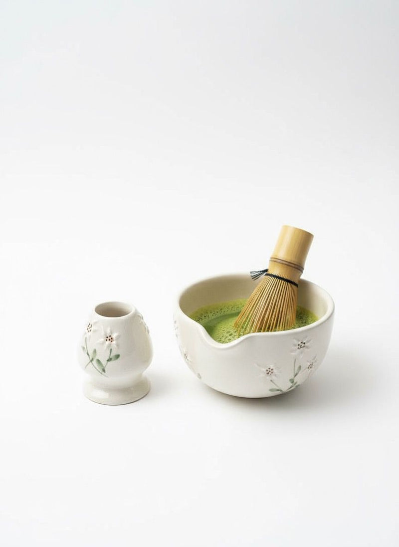 Glazed Chawan Matcha Bowl & Whisk Holder - Rare Beans Co