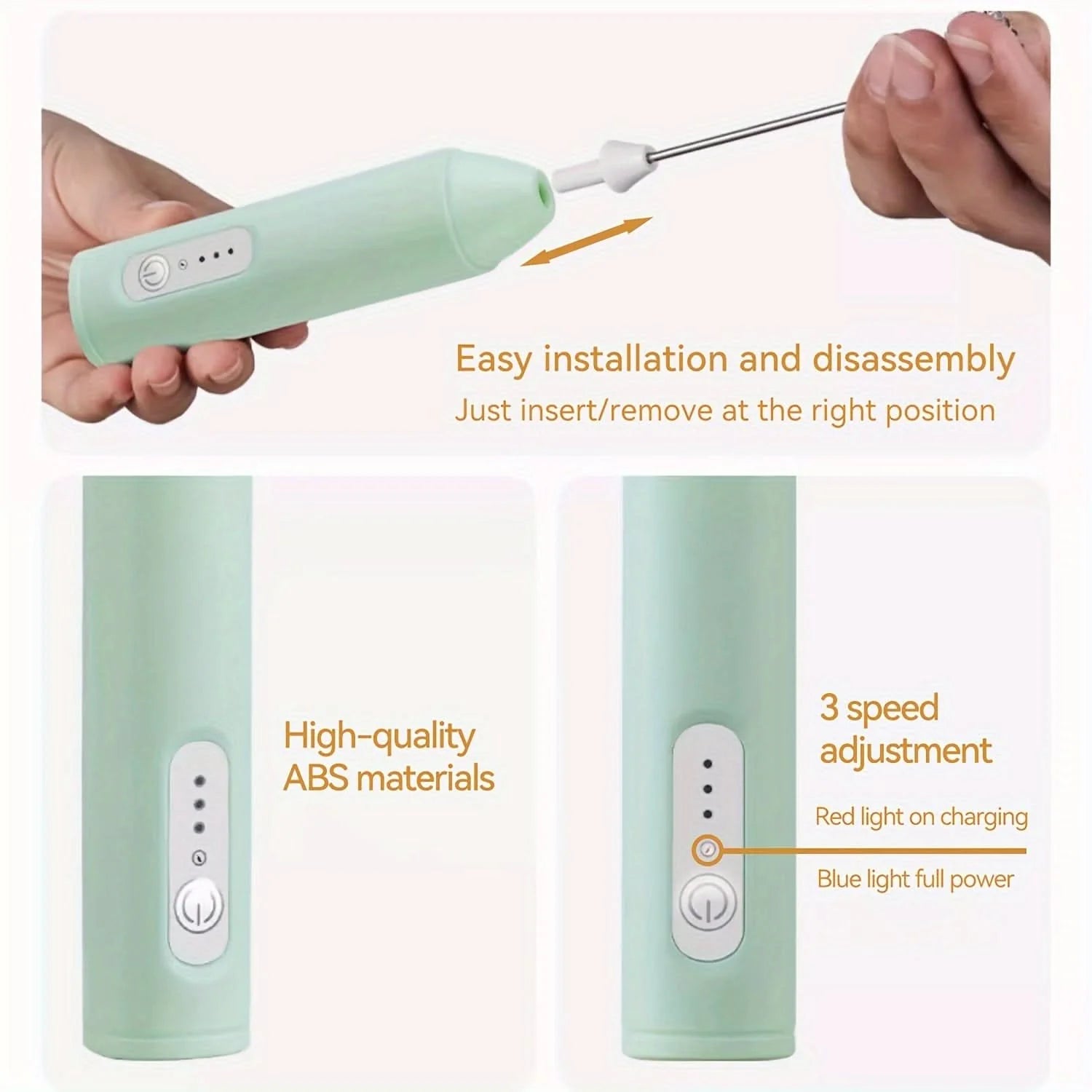 USB Rechargeable Electric Milk Frother - 3-Speed